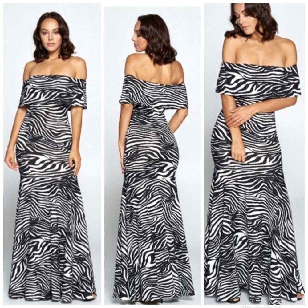 Long Maxi Zebra print dress off the shoulder dress